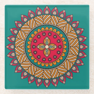 Mandala Tile Pattern Glass Coaster