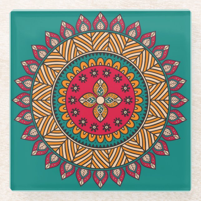 Mandala Tile Pattern Glass Coaster (Front)