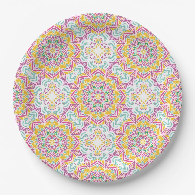 Mandala Tile Pattern Paper Plate (Front)