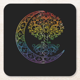 Mandala Tree of Life Tattoo Style Square Paper Coaster