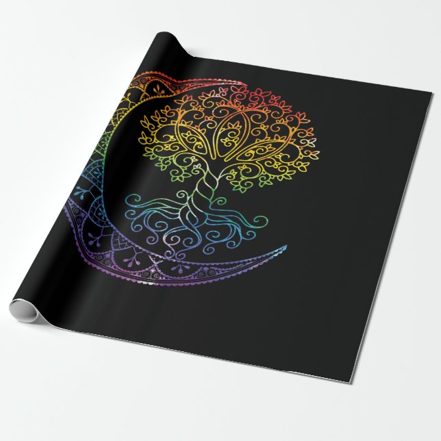 Mandala Tree of Life Tattoo Style Wrapping Paper (Unrolled)