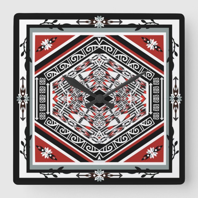 Mandala Tribal Nouveau Square Wall Clock (Front)