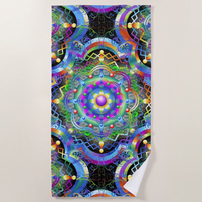 Mandala Universe Psychedelic  Beach Towel (Front)