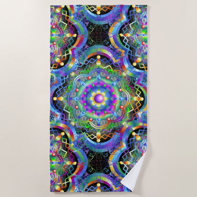 Mandala Universe Psychedelic  Beach Towel (Front)