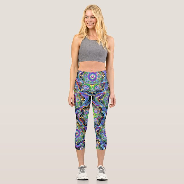 Mandala Universe Psychedelic  Capri Leggings (Front)