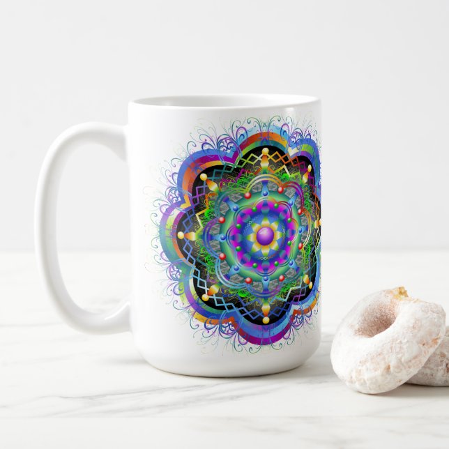 Mandala Universe Psychedelic  Coffee Mug (With Donut)