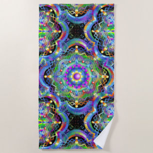 Mandala Universe Psychedelic Colours Beach Towel