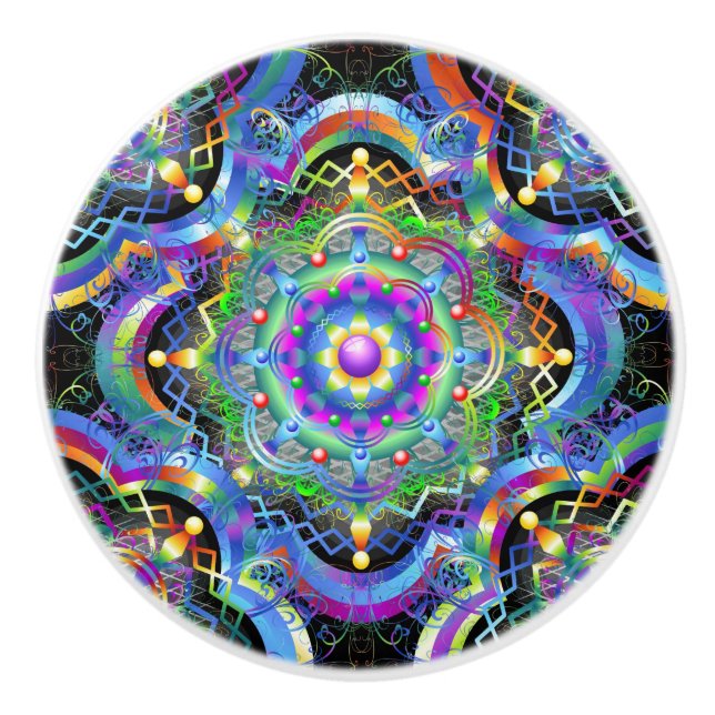 Mandala Universe Psychedelic Colours Ceramic Knob (Front)