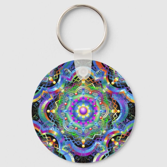 Mandala Universe Psychedelic Colours Key Ring (Front)