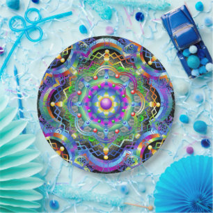 Mandala Universe Psychedelic Colours Paper Plate