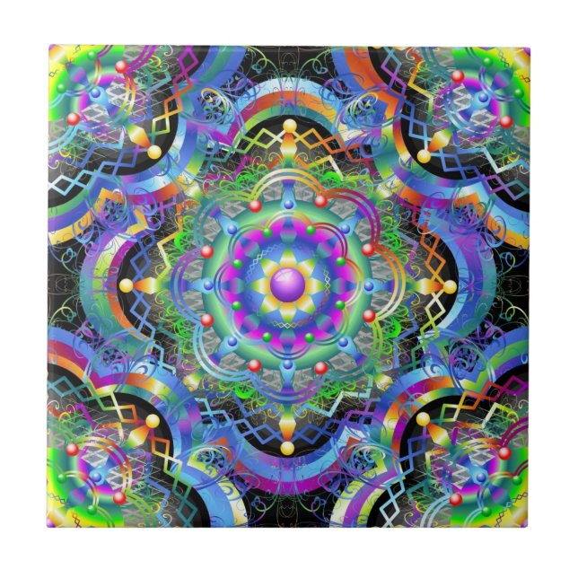 Mandala Universe Psychedelic Colours Tile (Front)