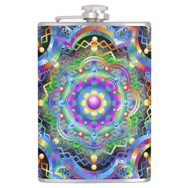 Mandala Universe Psychedelic  Hip Flask (Front)