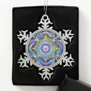 Mandala Universe Psychedelic Snowflake Pewter Christmas Ornament