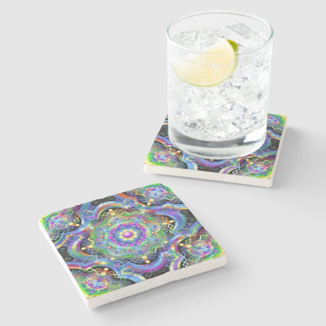Mandala Universe Psychedelic  Stone Coaster (Side)