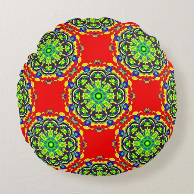 mandala vintage tribal seamless pattern illustrate round cushion (Front)