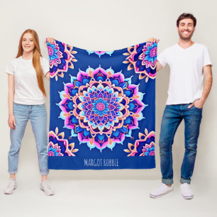 Mandala Violet Pink Geometric Pattern Fleece Blanket