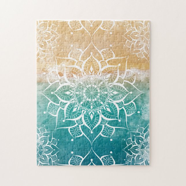 Mandala watercolor beach sea ocean yoga zen jigsaw puzzle (Vertical)