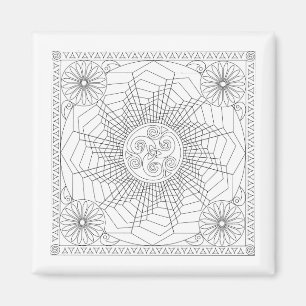 Mandala Wheel in Black and White - Colouring Card  Magnet