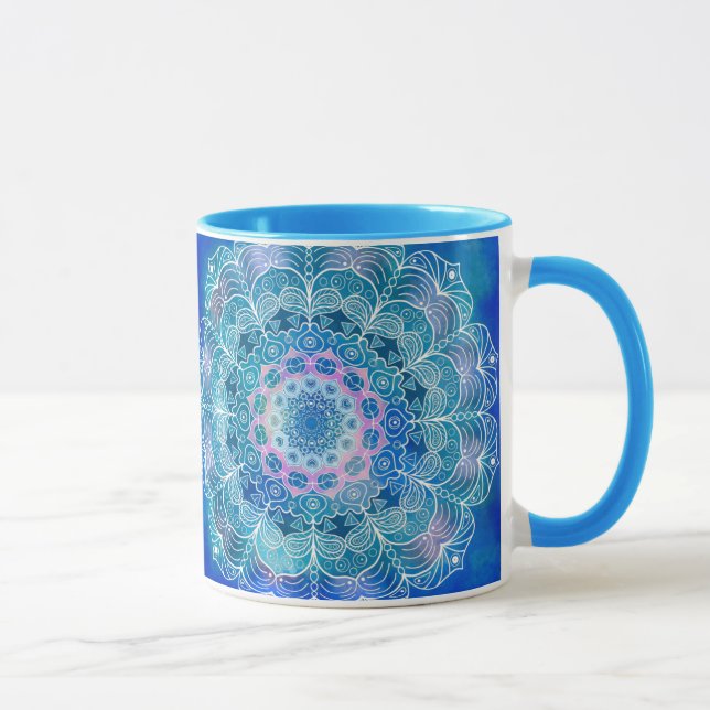 Mandala White Outline blue Watercolor -  Mug (Right)