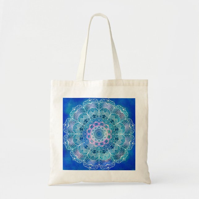 Mandala White Outline blue Watercolor -  Tote Bag (Front)