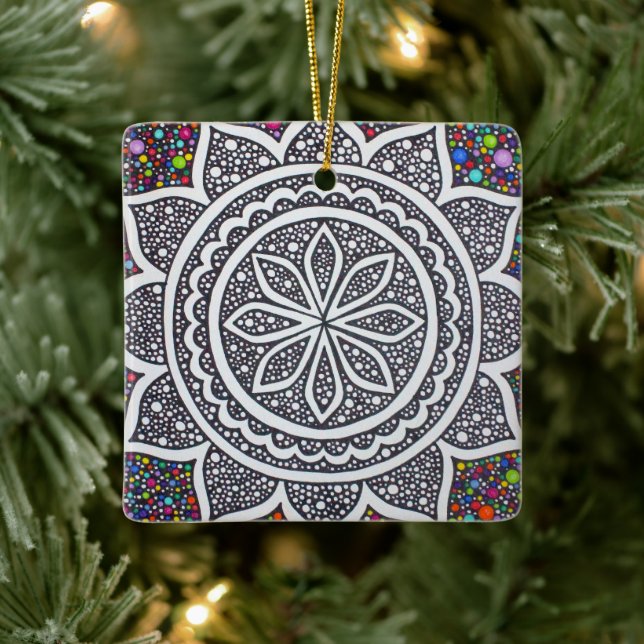 Mandala with Bubbles Ceramic Ornament (Tree)