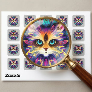 Mandala with cute furry Cat portrait  Square Sticker