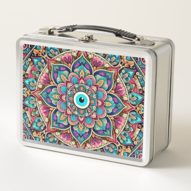 Mandala with evil eye metal lunch box (Front)