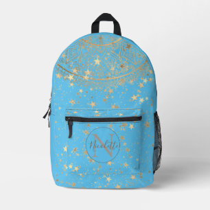 Mandala with Gold Stars on Turquoise Personalised Printed Backpack