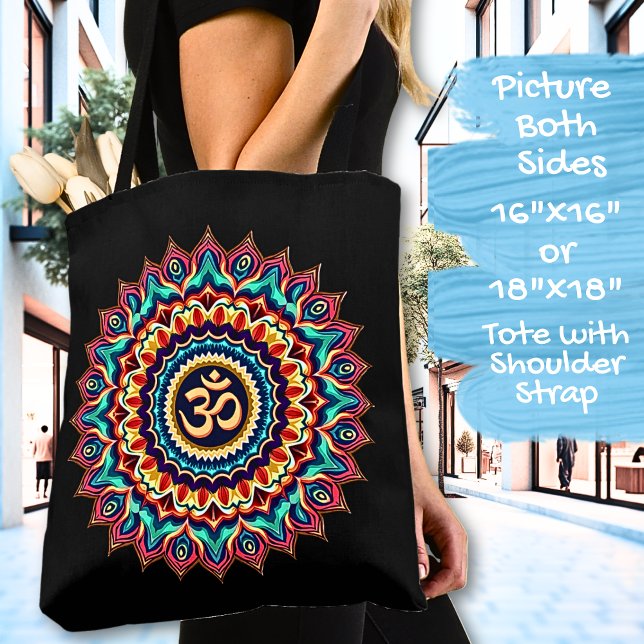 Mandala with OM symbol on a Black  Tote Bag (Creator Uploaded)