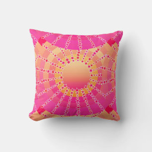 Mandala with Stars - pink and coral satin gradient Cushion