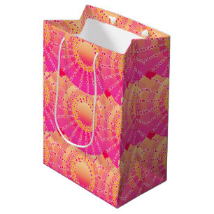 Mandala with Stars - pink and coral satin gradient Medium Gift Bag