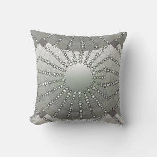 Mandala with Stars - silver grey satin gradient Cushion