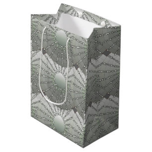 Mandala with Stars - silver grey satin gradient Medium Gift Bag