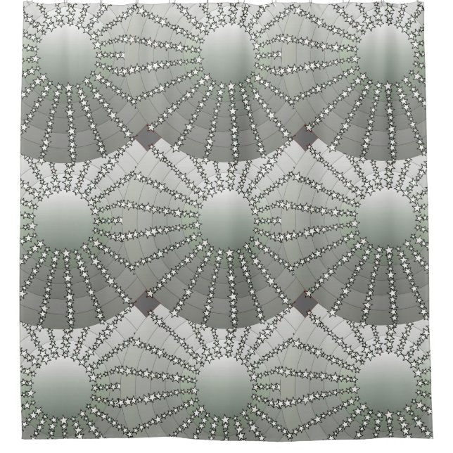 Mandala with Stars - silver grey satin gradient Shower Curtain (Front)