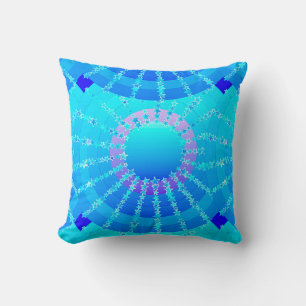 Mandala with Stars - turquoise satin gradient Cushion