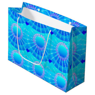 Mandala with Stars - turquoise satin gradient Large Gift Bag