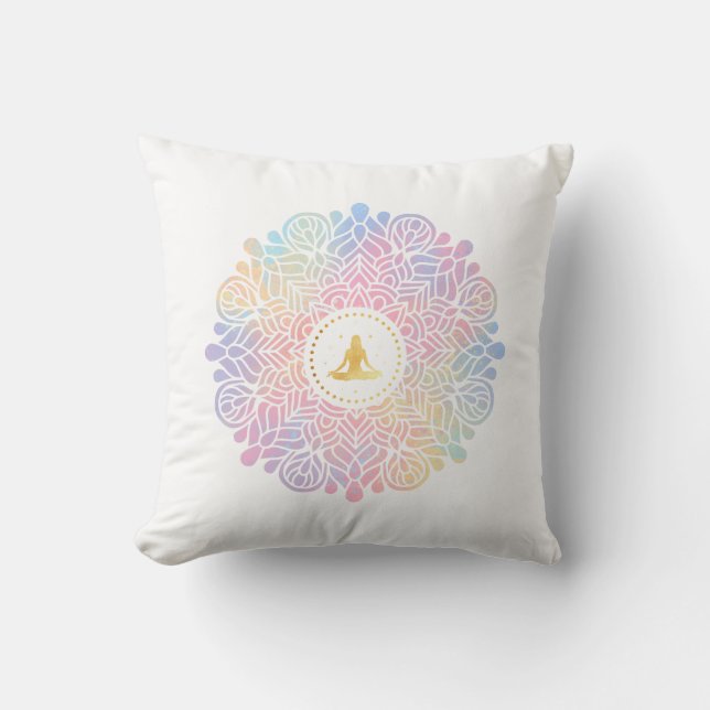*~* Mandala Women Meditation Energy Pastel Rainbow Cushion (Front)