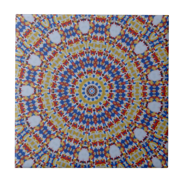 Mandala yellow blue tile (Front)