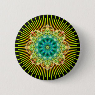 Mandala yellow green black 6 cm round badge