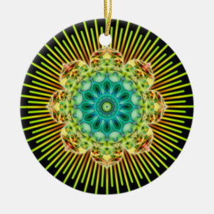 Mandala yellow green   black ceramic tree decoration