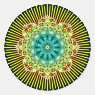 Mandala yellow green black classic round sticker