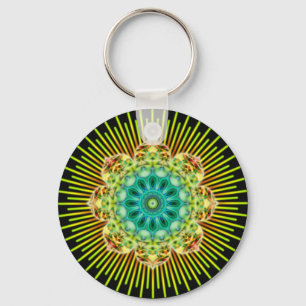 Mandala yellow green black key ring
