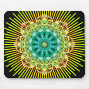 Mandala yellow green   black mouse mat