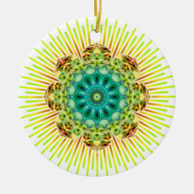 Mandala yellow green | make your own background ceramic tree decoration (Front)
