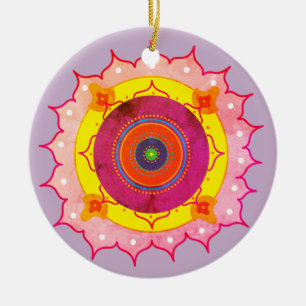 Mandala Yellow Pink Ceramic Tree Decoration