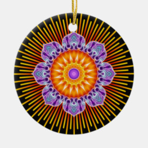 Mandala yellow violet black ceramic tree decoration