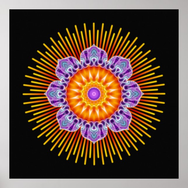 Mandala yellow violet | black poster (Front)