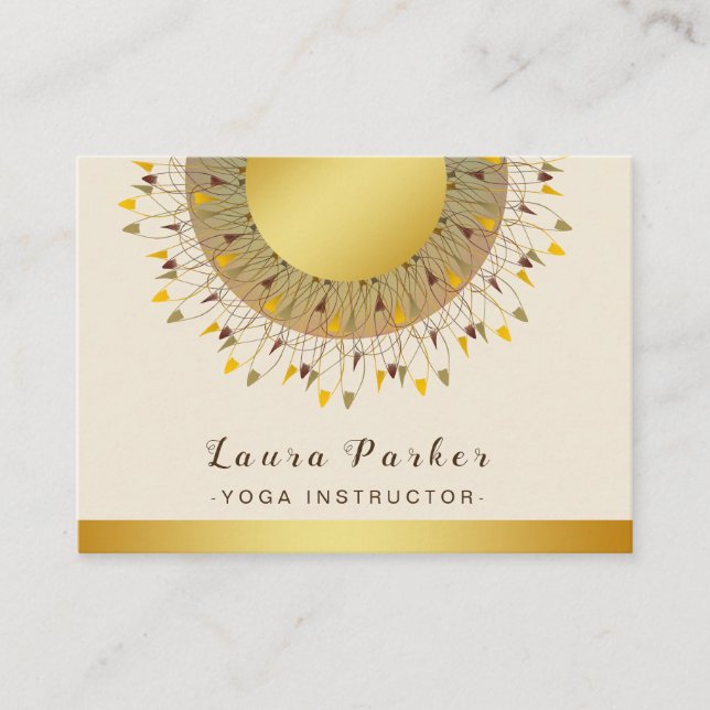 Mandala Yoga Instructor Classic  Lotus Floral Gold Business Card (Front)