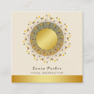 Mandala Yoga Instructor Classic Lotus Floral Gold Square Business Card