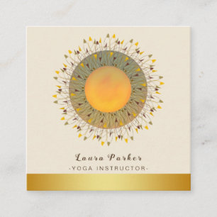 Mandala Yoga Instructor Classic  Lotus Floral Gold Square Business Card